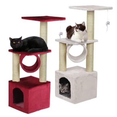 ESTACIÓN DE JUEGO-RASCADOR 3 NIVELES BEIGE/RED 30X30X90CM