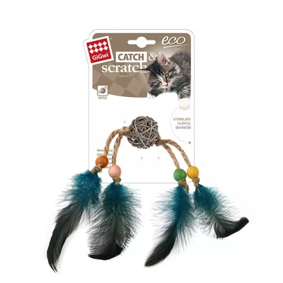 GIGWI CATCH SCRATCH RATTAN PLUMAS AZUL