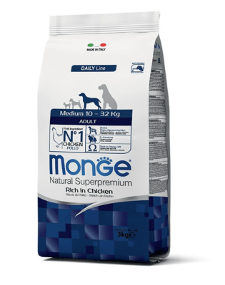 MONGE PERRO MEDIANO ADULTO POLLO 3KG/12+3KG1