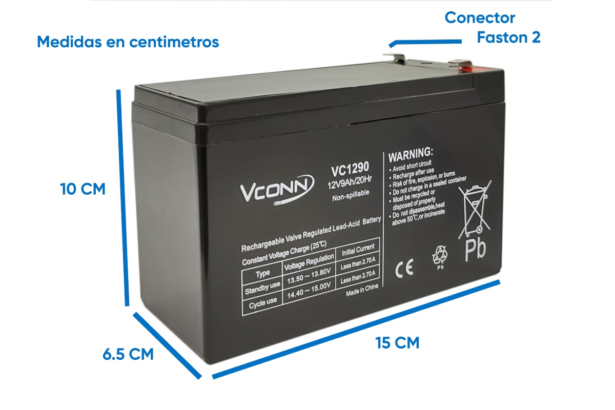 BATERIA DE PLOMO/ACIDO 12V 9AMPERES RECARGABLE  VC1290 VCONN2