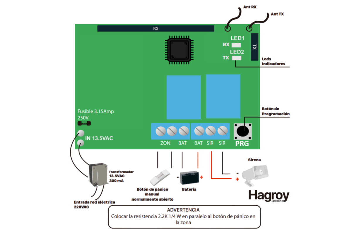 PANEL DE ALARMA COMUNITARIA  HAGROY HG-MPR3 100 USUARIOS7