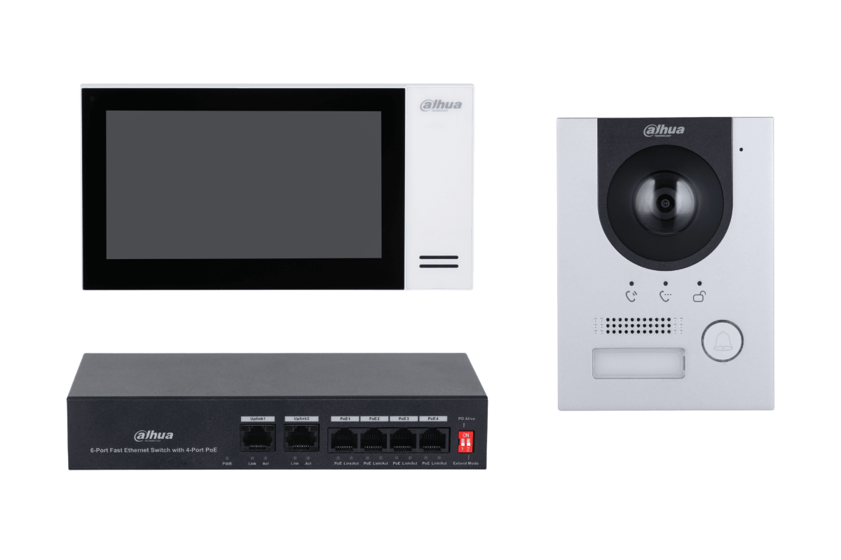 Kit IP Video Portero + Monitor + Switch Poe Dahua DHI-KTP01L(S) 0