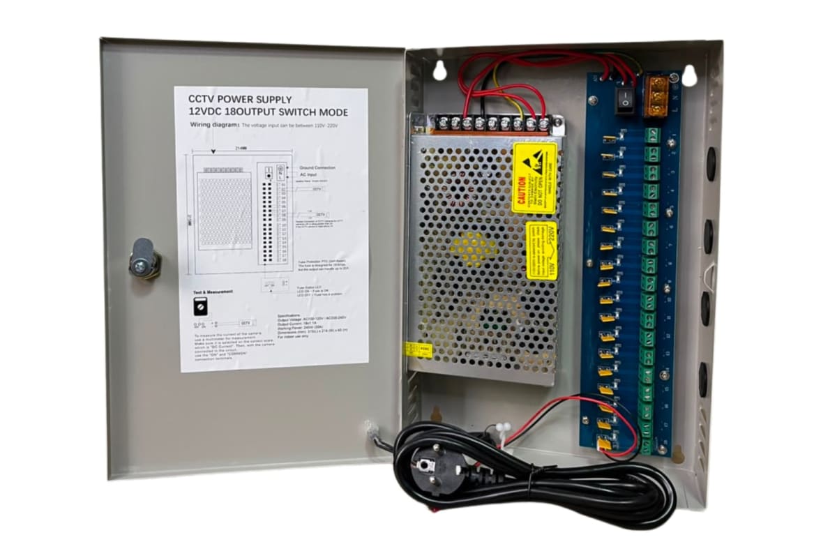Fuente de Poder C/Gabinete ZKTeco 12V 20A 18CH ZK-20A-18CH2