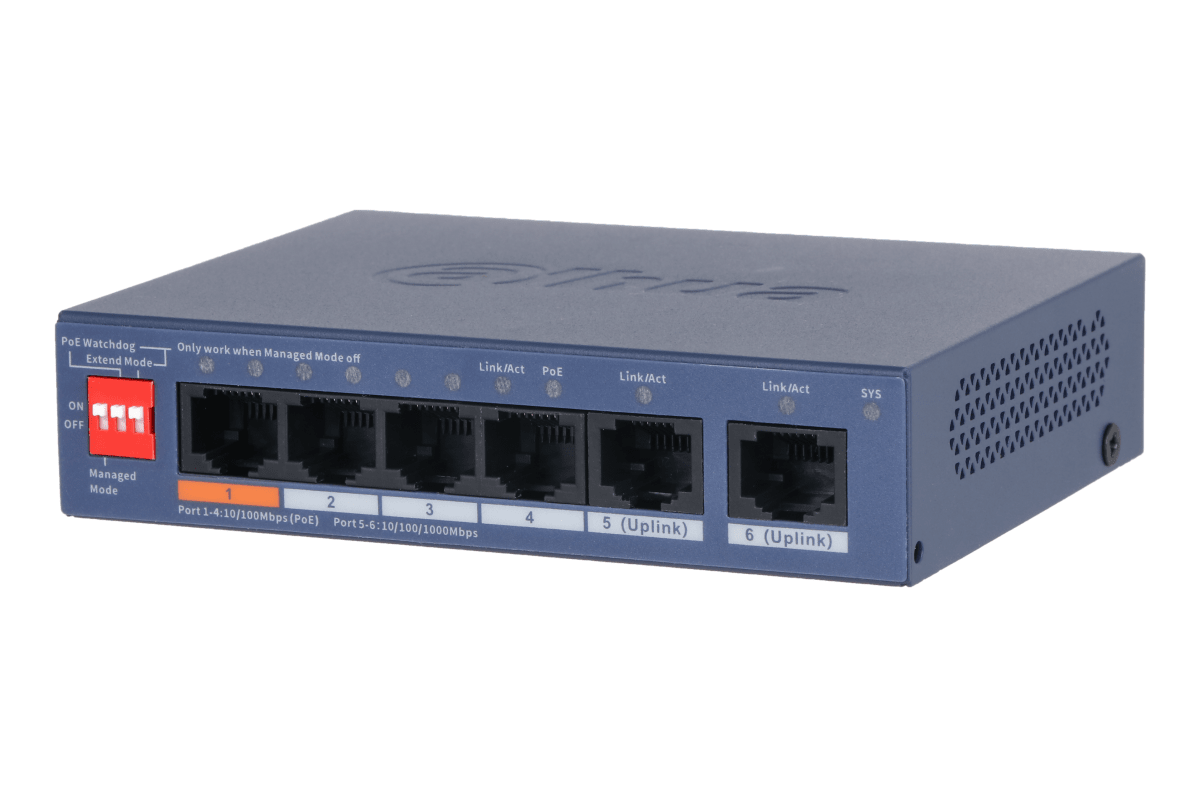 SWITCH POE DAHUA 6 PUERTOS//4 POE CS4006-4ET2GT-602