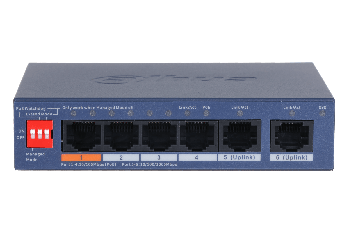 SWITCH POE DAHUA 6 PUERTOS//4 POE CS4006-4ET2GT-60 0