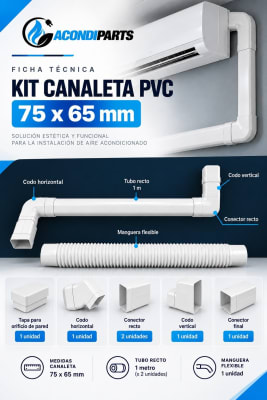 KIT CANALETA PVC BLANCA 65mm 4 TRAMOS + ACCESORIOS - AIRETTO