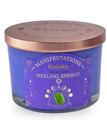 Vela Lavanda con Aventurina Verde - Energía Sanadora