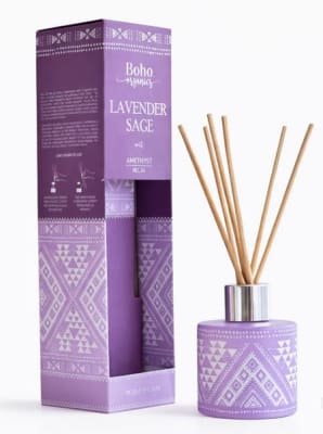 Difusor de Varilla Boho Lavanda Salvia con Piedra Amatista