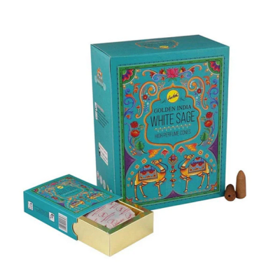 Incienso Cascada Golden Indian Salvia Blanca 10 Conos - Sree Vani