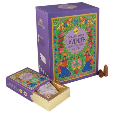 Incienso Cascada Golden Indian Lavanda 10 Conos - Sree Vani