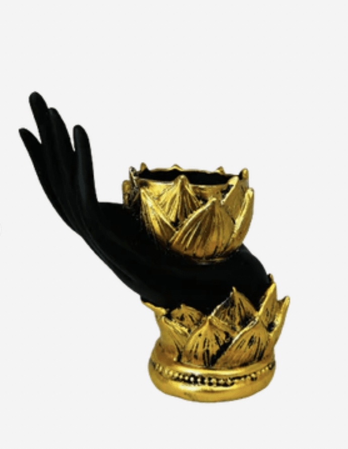 Porta Vela Mano Dorado Negro1
