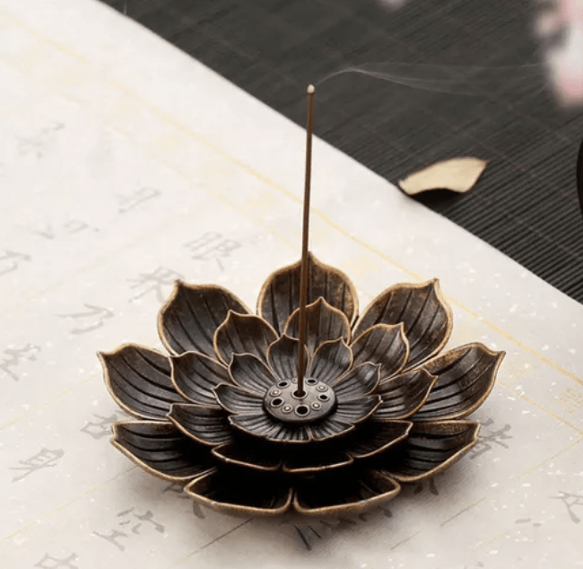 Porta Incienso Flor de Loto bronce2