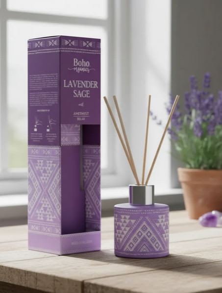 Difusor de Varilla Boho Lavanda Salvia con Piedra Amatista2