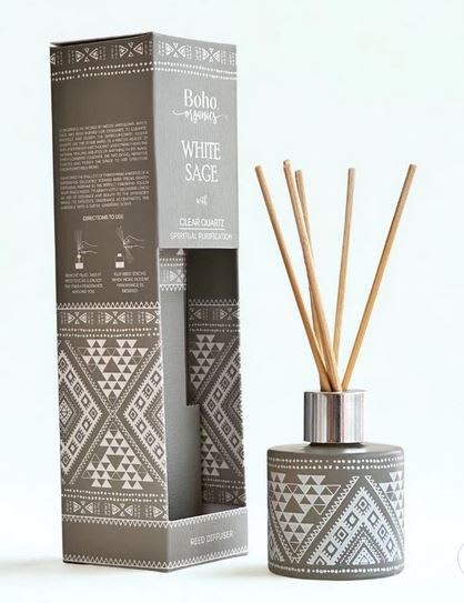 Difusor de Varilla Boho Salvia Blanca con Piedra Cuarzo Cristal1