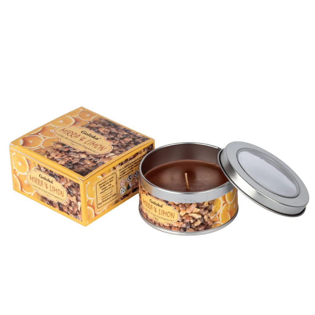 Vela Aromática Mirra y Limon - Goloka lata1