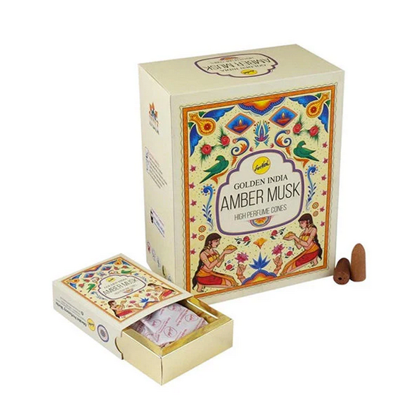 Incienso Cascada Golden Indian Amber Musk 10 Conos - Sree Vani1