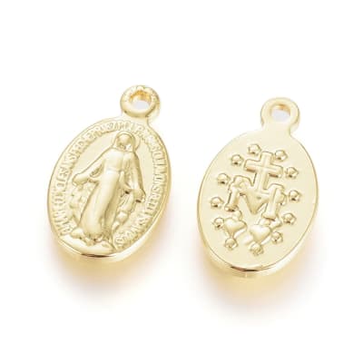 Dije colgante medalla milagrosa 14 mm baño de oro / unidad
