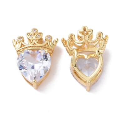 Dije pasador corazón corona zircón baño de oro / unidad