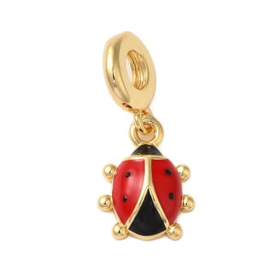 Colgante europeo charm mariquita chinita esmaltada baño de oro / unidad