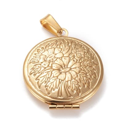 Relicario foto portafoto locket redondo flor acero / unidad