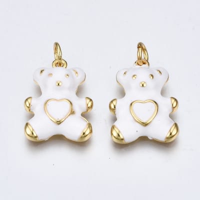 Dije colgante esmaltado osito corazón 18 mm baño oro / unidad