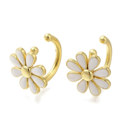 Ear cuff aros solitarios margarita blanca 14 mm baño oro / unidad