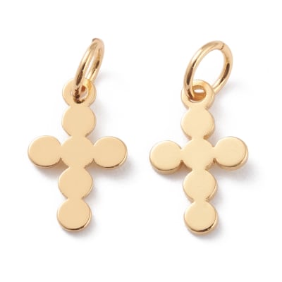 Dije colgante cruz círculos 12 mm baño de oro / unidad