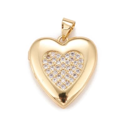 Relicario foto portafoto corazón 20.5 mm zircón baño oro / unidad