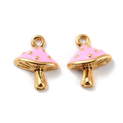Dije colgante esmaltado hongo suerte 9.5 mm baño de oro / unidad