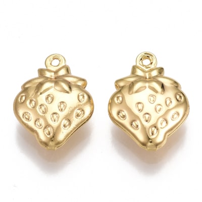 Dije colgante frutilla 15 mm baño de oro / unidad