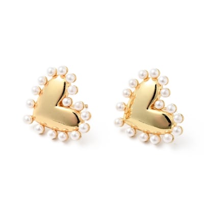 Aros topo topito corazón y perlas 21 mm baño de oro / par