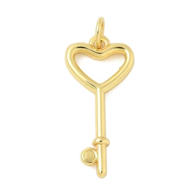 Dije colgante amuleto llave corazón 23 mm baño oro / unidad