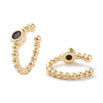 Ear cuff solitarios balines zircón negro baño de oro / unidad