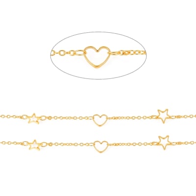 Cadena con figura rombo estrella corazón conector baño de oro / metro