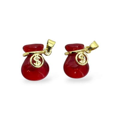 Dije colgante bolsa saquito dinero fortuna rojo baño oro / unidad