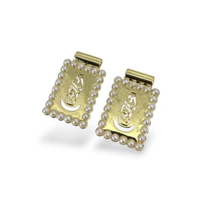 Dije pasador escapulario virgen Chiquinquirá perla 22x15 mm baño oro / unidad