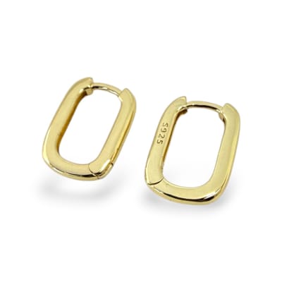 Aros argollas huggie rectangular 11x15 mm baño oro / par