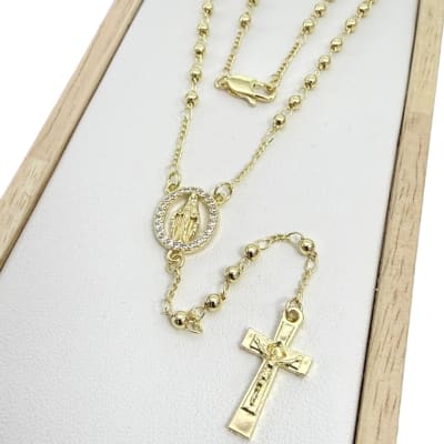 Rosario para dama niños con balines 2.5 mm baño de oro / unidad