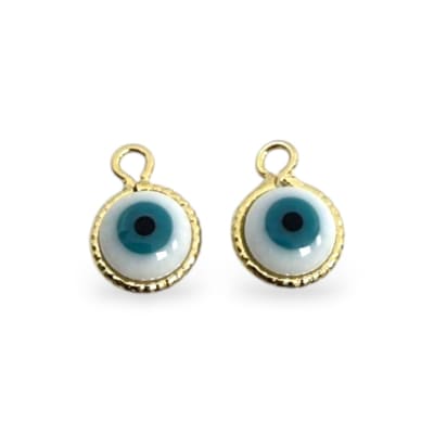 Dije colgante ojo turco 6 mm protección esmaltado baño de oro / unidad