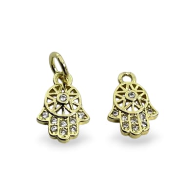 Dije colgante mini mano hamsa 8x11 mm protección zircón baño de oro / unidad