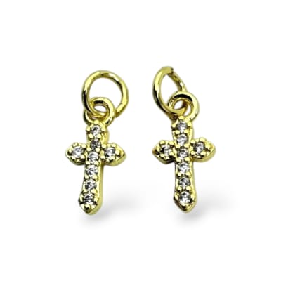 Dije colgante mini cruz 6x12 mm zircón baño de oro / unidad