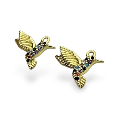 Dije colgante colibrí 13 mm zircón multicolor baño de oro / unidad