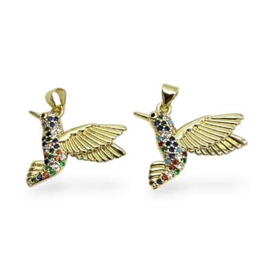 Dije colgante colibrí 25x20 mm zircón multicolor baño de oro / unidad