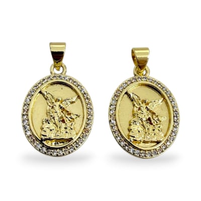 Dije medalla san miguel arcángel 15x23 mm baño de oro / unidad