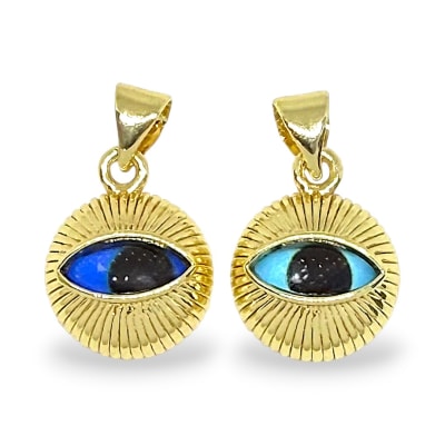 Dije colgante vidrio ojo turco baño oro 12 mm / unidad