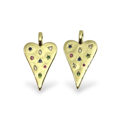 Dije colgante corazón alargado con zircón multicolor 13x24 mm / unidad