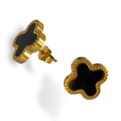 Aros aretes trébol 4 hojas negro acero / set