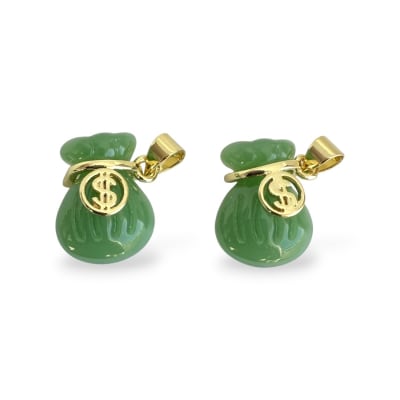 Dije colgante bolsa saquito de dinero fortuna verde baño de oro / unidad