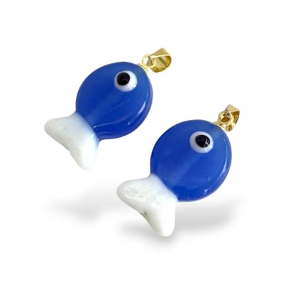 Dije colgante pez pescado azul 20x13 mm murano / unidad