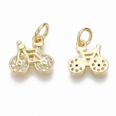 Dije colgante bicicleta 10 mm baño oro / unidad